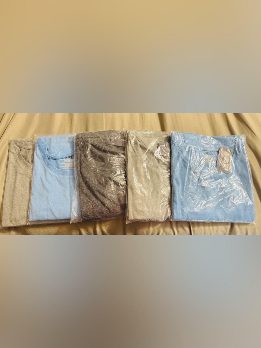 5 Men’s Workout Shirts - Gray, Light Gray, Light Blue